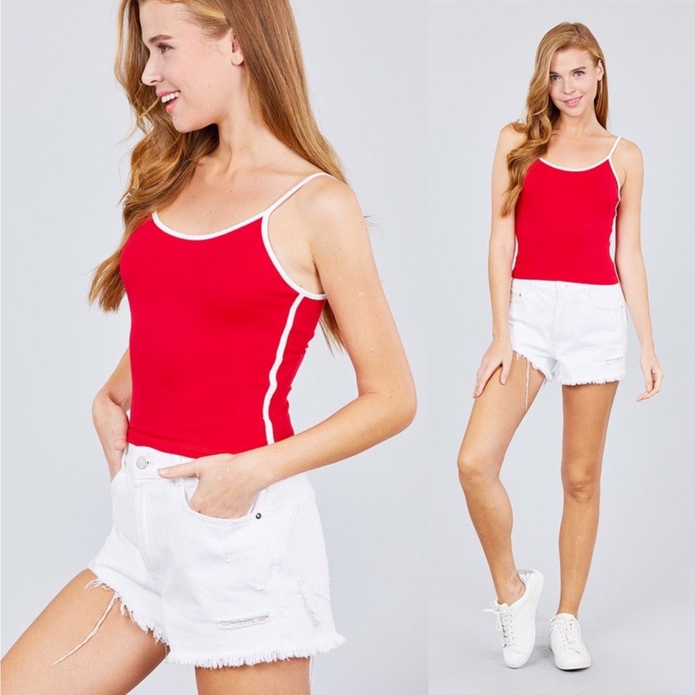 Side Stripe Cami Cropped Tank Top - Red